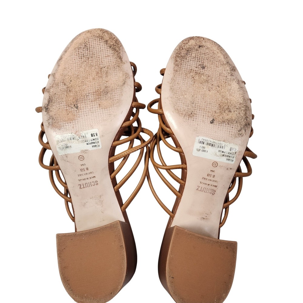 Schutz Womens Roanna Strappy Wood-Bead Slide Sandals Brown‎ Block Heel - Picture 8 of 11